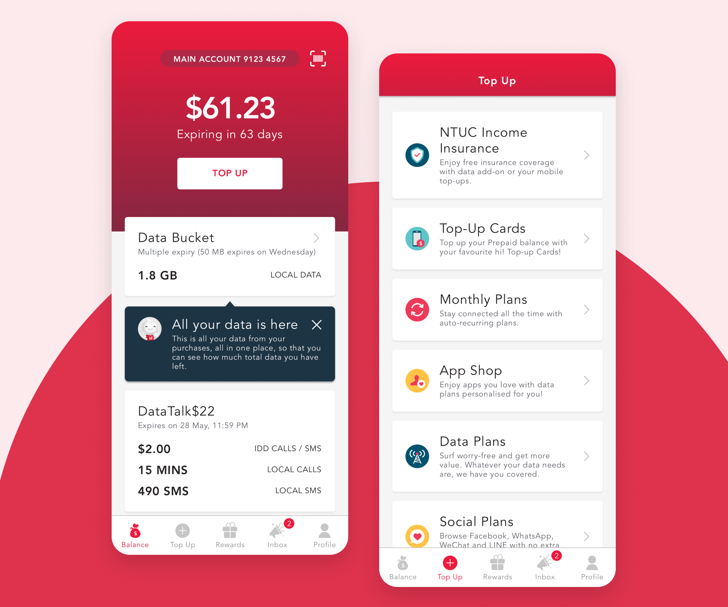 Singtel Prepaid app redesign